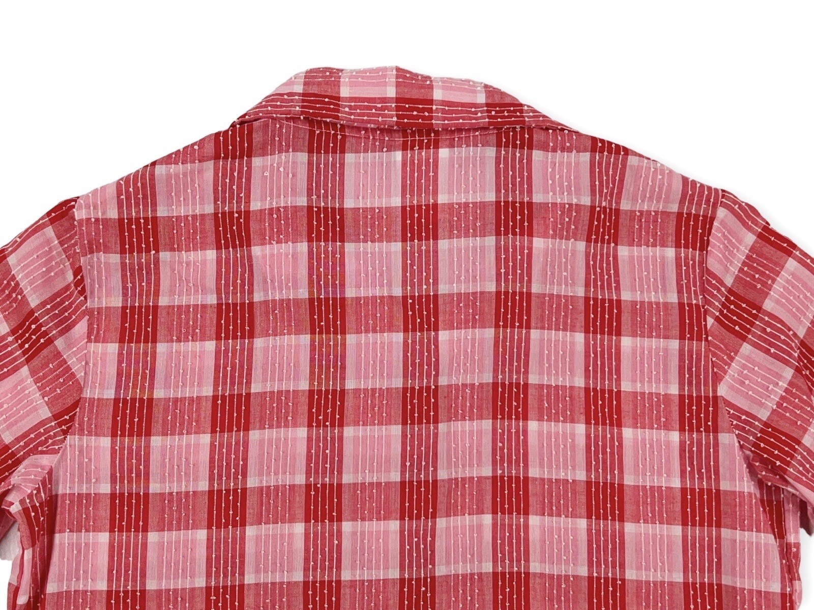 VINTAGE 50S RED PLAID SWISS DOT BLOUSE SIZE 14 NEW FASHION CREATION ROCKABILLY