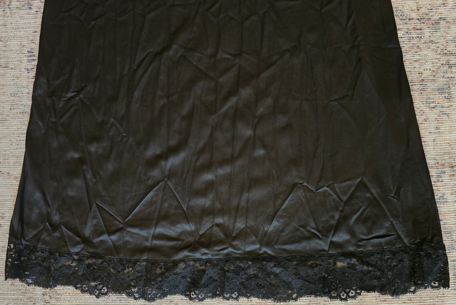 Vanity Fair Full Slip Black Tricot Nylon Lace Old Tag USA Vintage 34 T