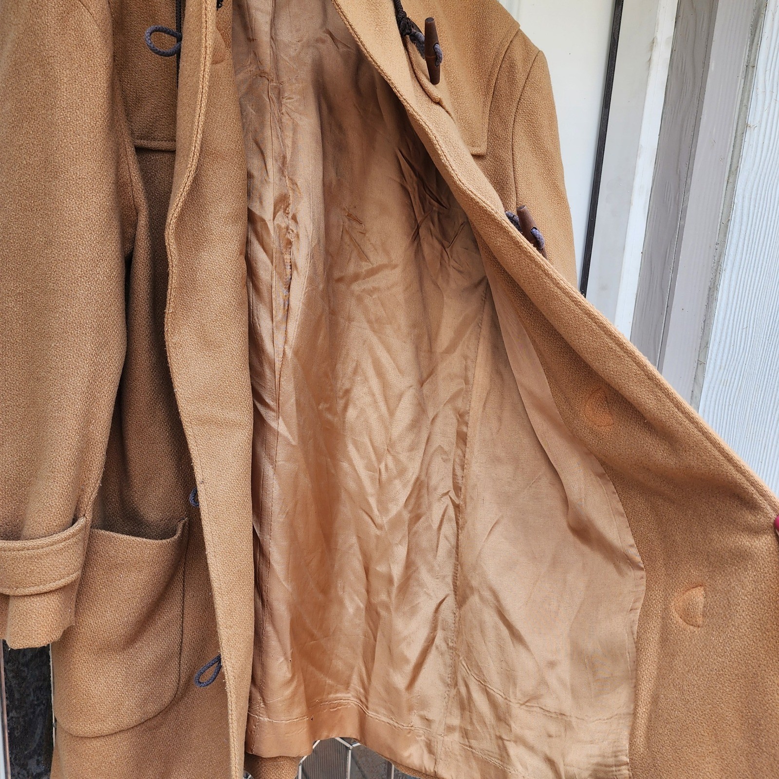 Style VI Ltd Sz XL Tan 100% Wool Long Line Duffle Pea Coat Vintage