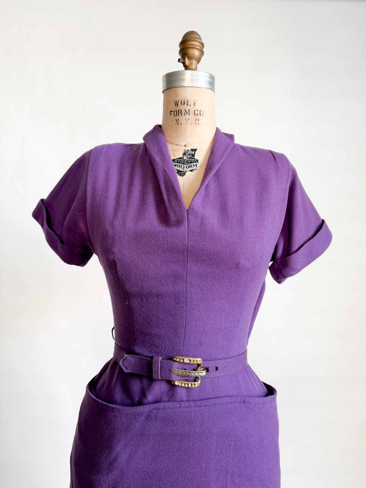 Vintage 1950s Purple Wool Bombshell Wiggle Dress Pacific Mills S