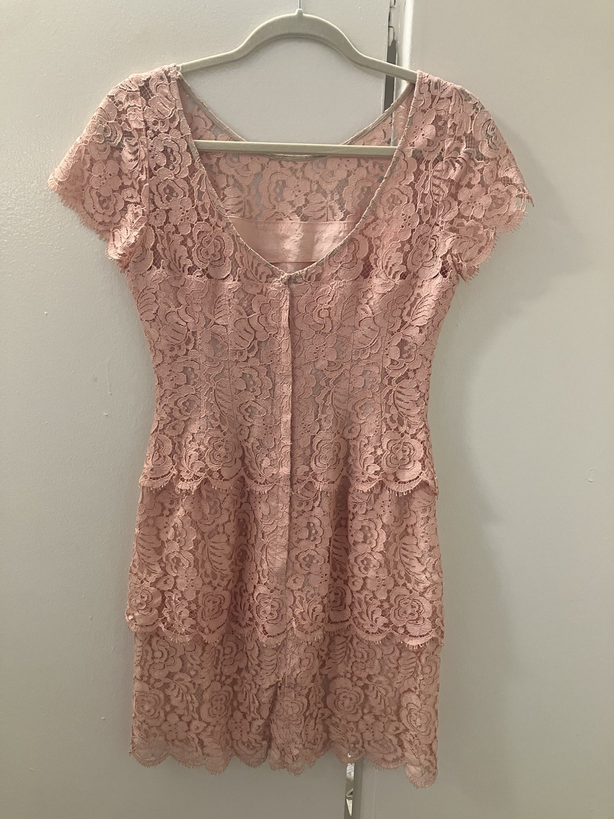 Mary Jo Bruno Vintage Pink Floral Lace Cap Sleeve Sheath Dress Sz M AS IS