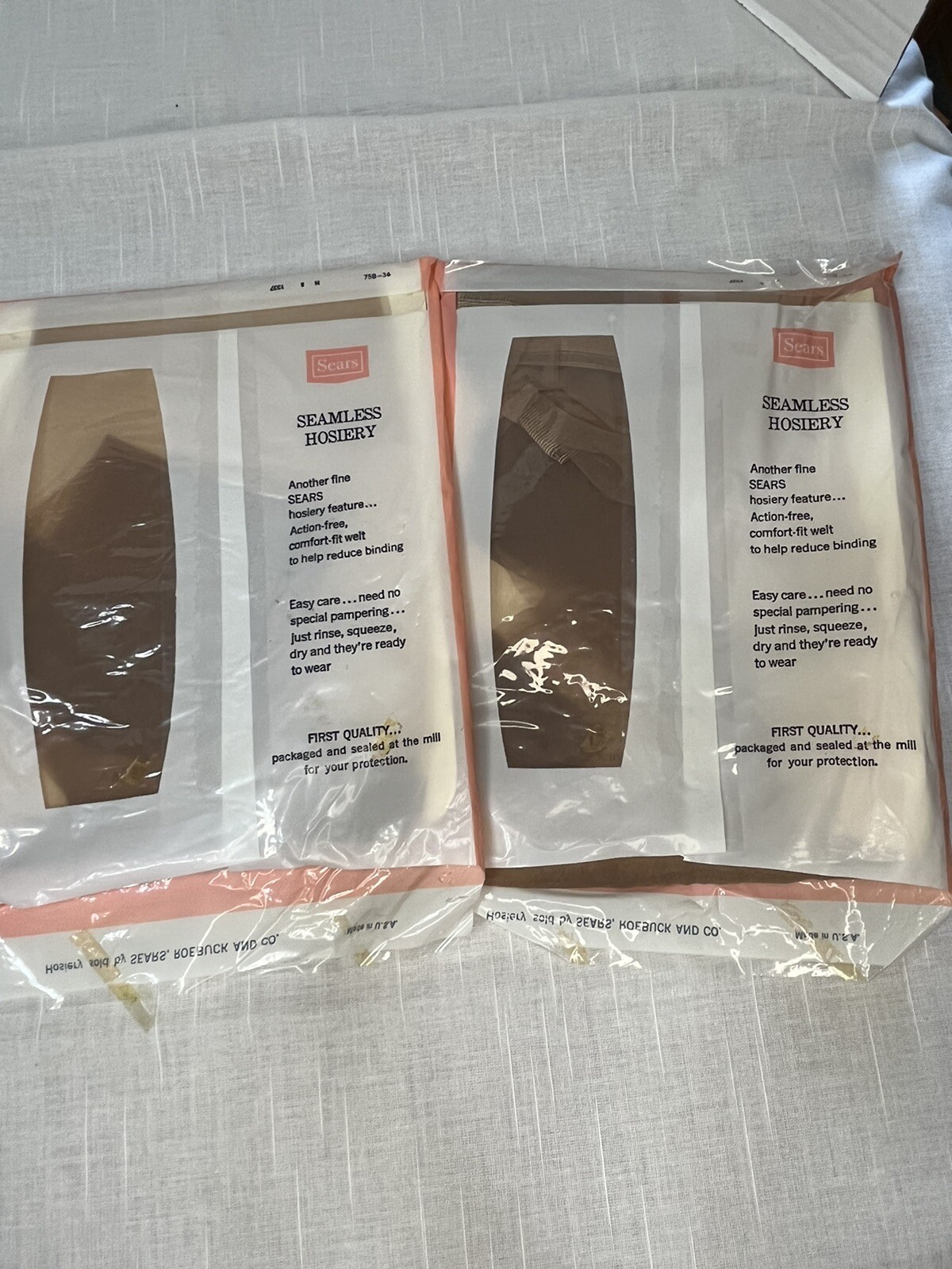 2 Pr Vtg Sears Over the Knee Seamless Nylon Stockings 9.5-10 Beige