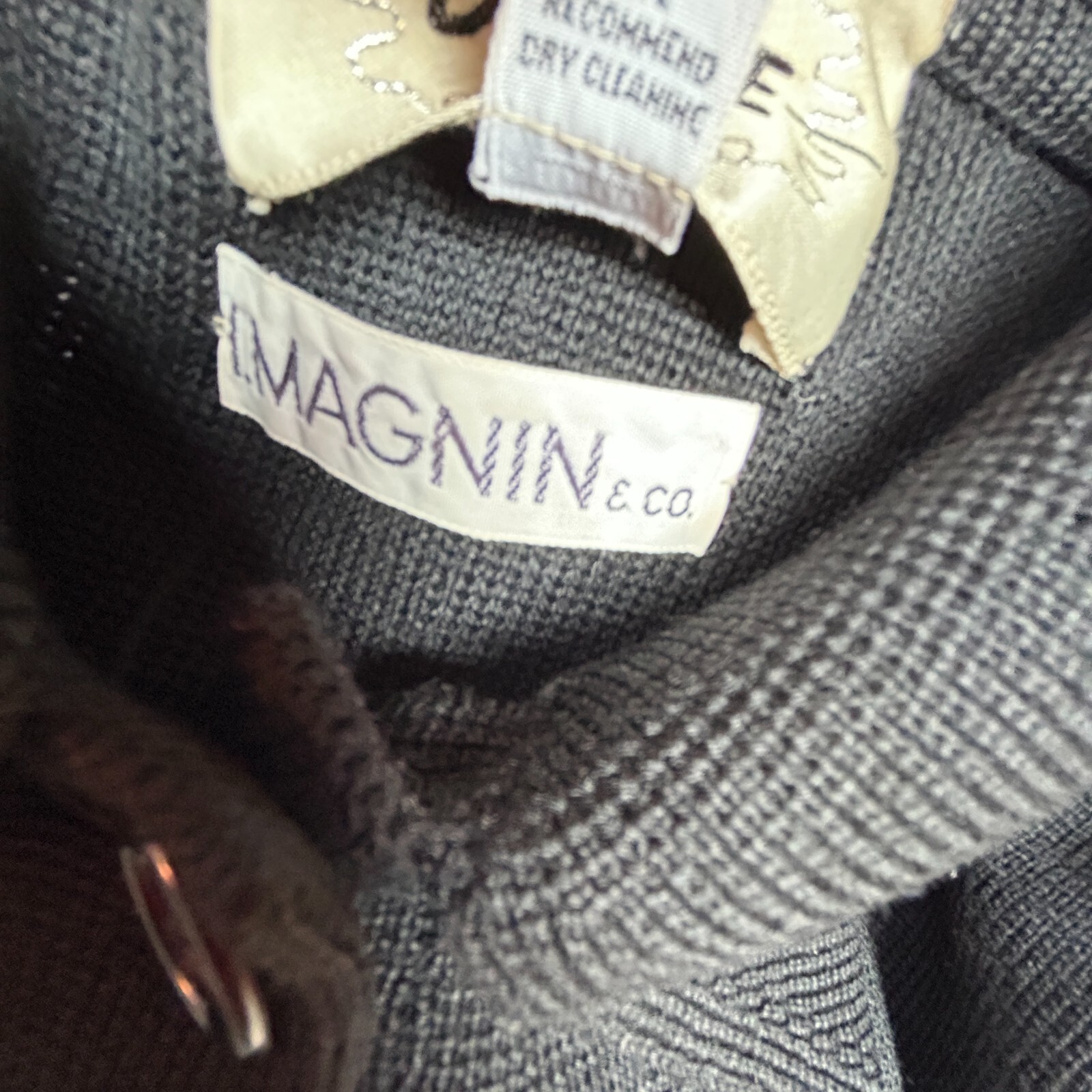 Vintage I. Magnin & Co. Dorce Women Button Front Wool Jacket Medium Black Collar