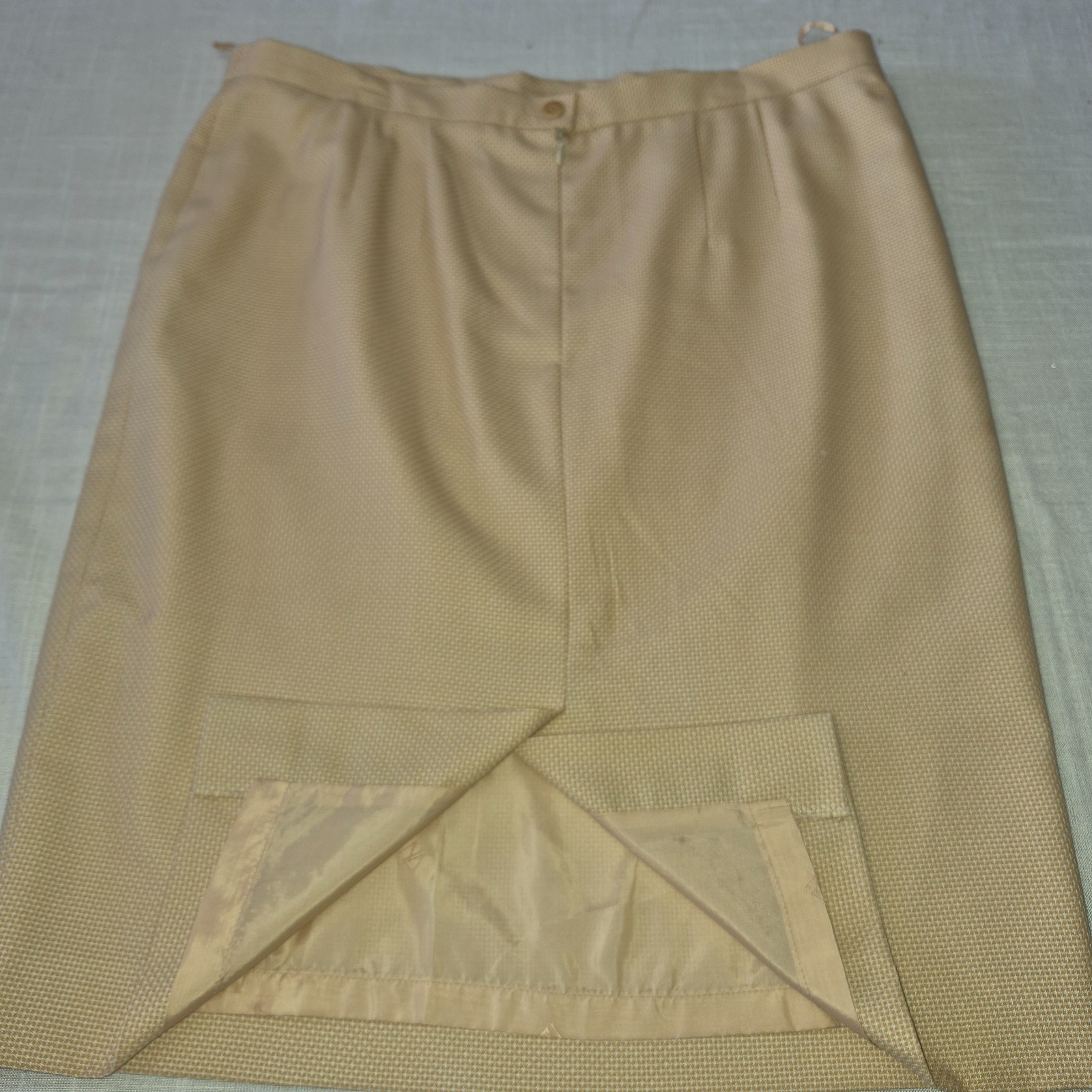 Vintage Escada Margaretha Ley Wool Silk Skirt EU 44 AU 16 Beige Lined Career Cla