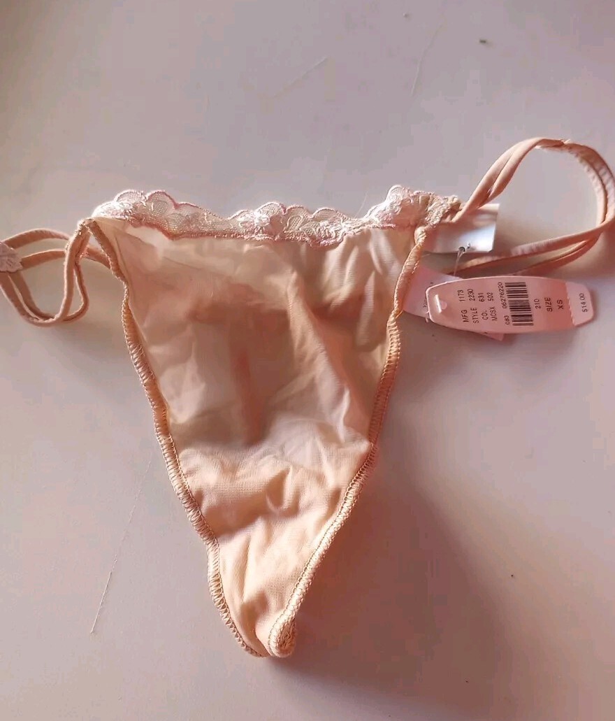 Victoria’s Secret Angels Rare Bow Embroidery Mesh V-String Panty Sheer Nude 2006