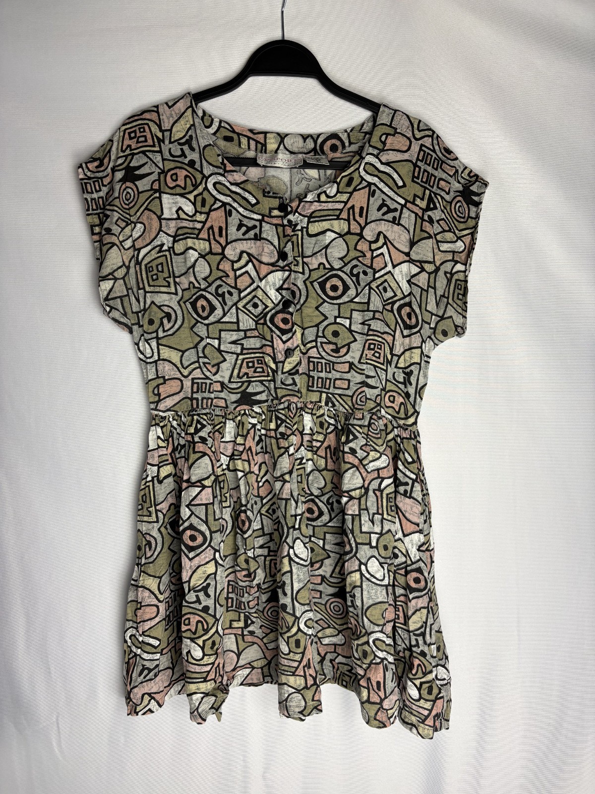 Vtg Passports by Pier 1 Mini Dress Size 8 Muted Multicolor Geo Print Y2K