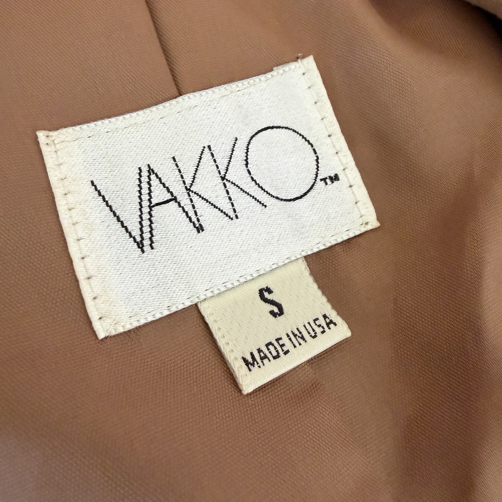 Vintage 90s Vakko Brown Leather Blazer style Jacket Small Whip Stitch Detail