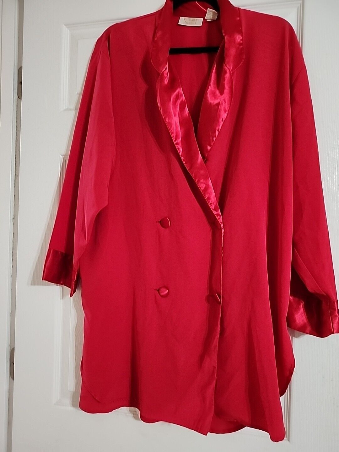 Victoria’s Secret Gold Label Double Breasted Nighty Robe Medium Red w/Satin