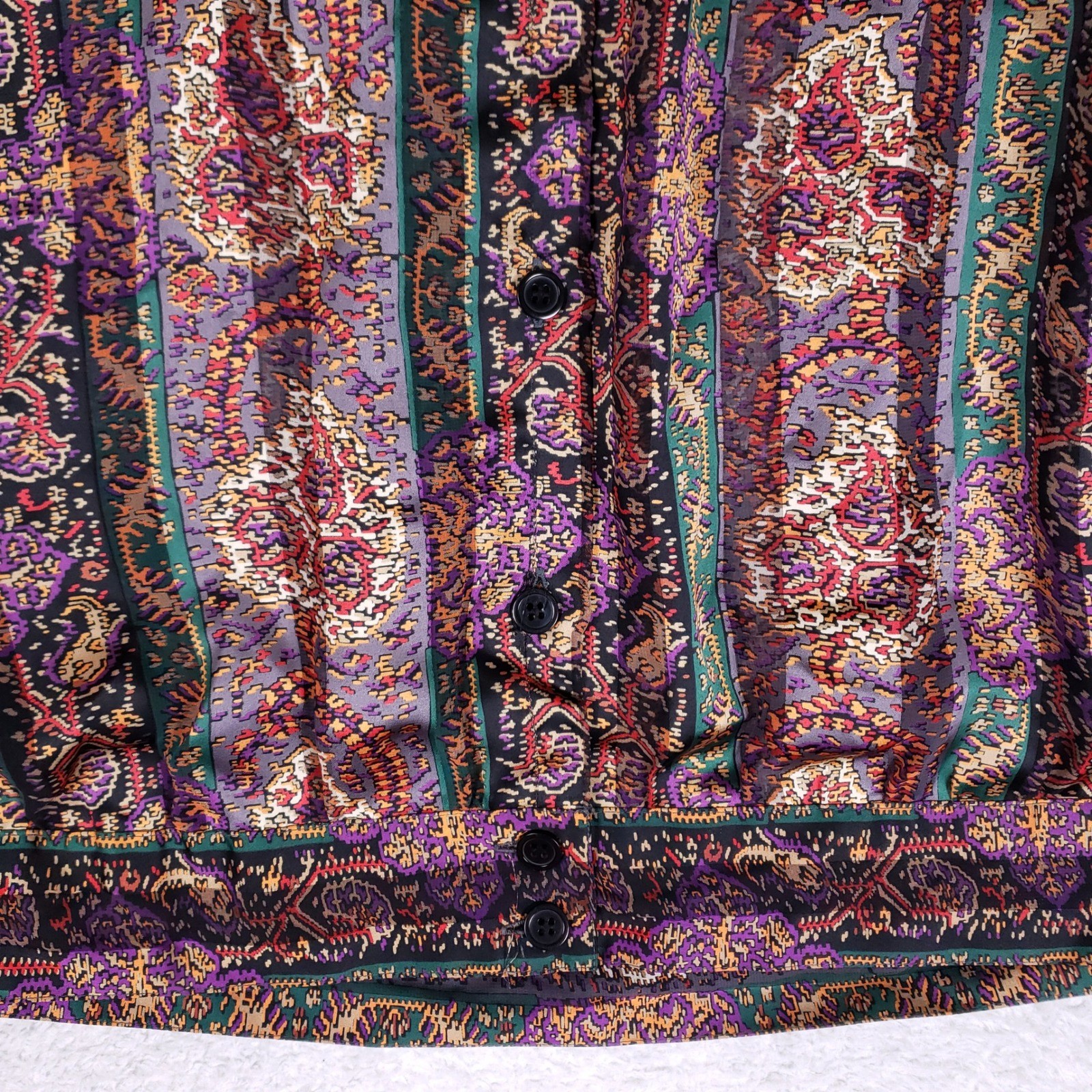 La Chine Classic Paisley Blouse Womens Size 10 Vintage Pleated Button Back 80s