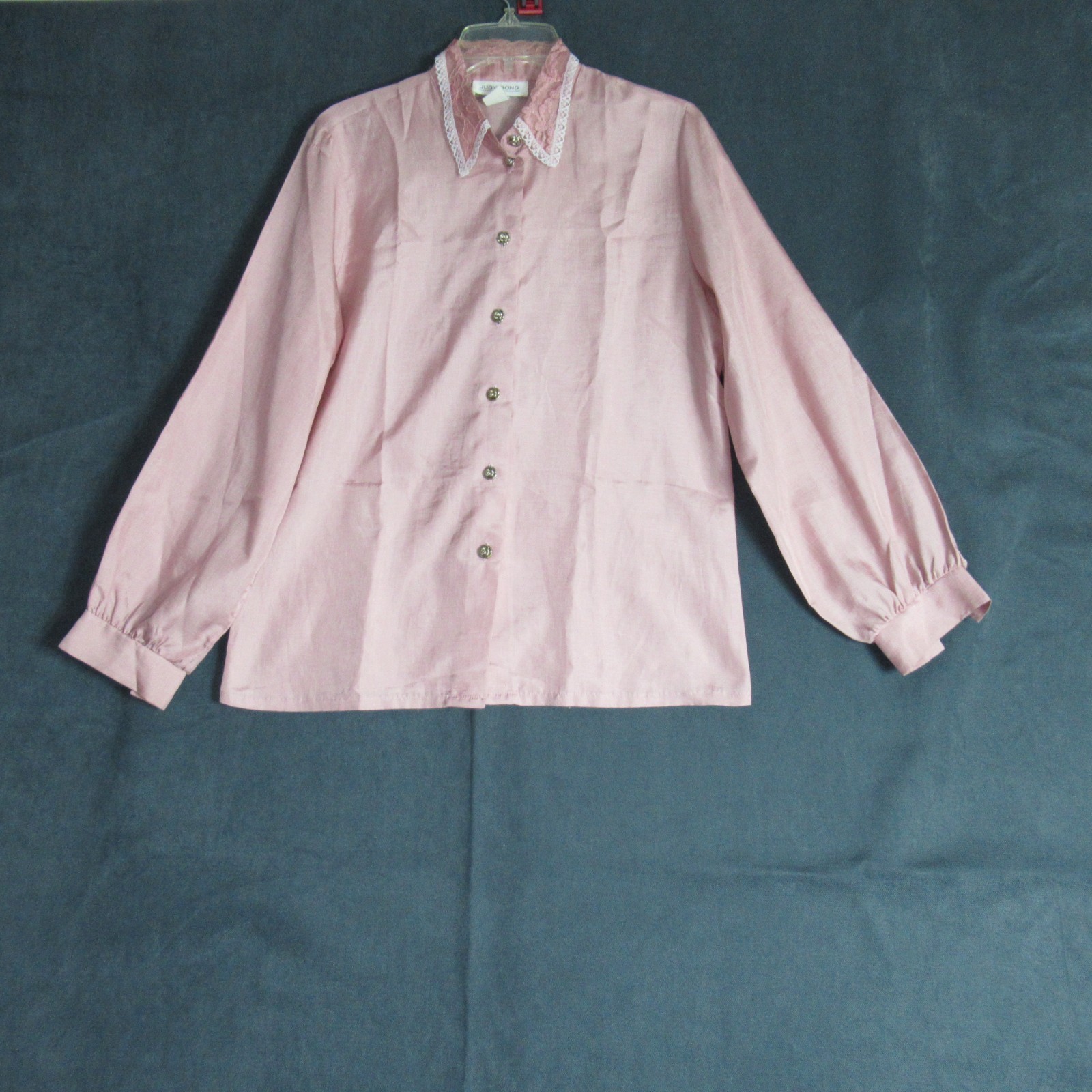 Vintage 80s Judy Bond Top Womens 10 Pink Academia Secretary Floral Button Blouse