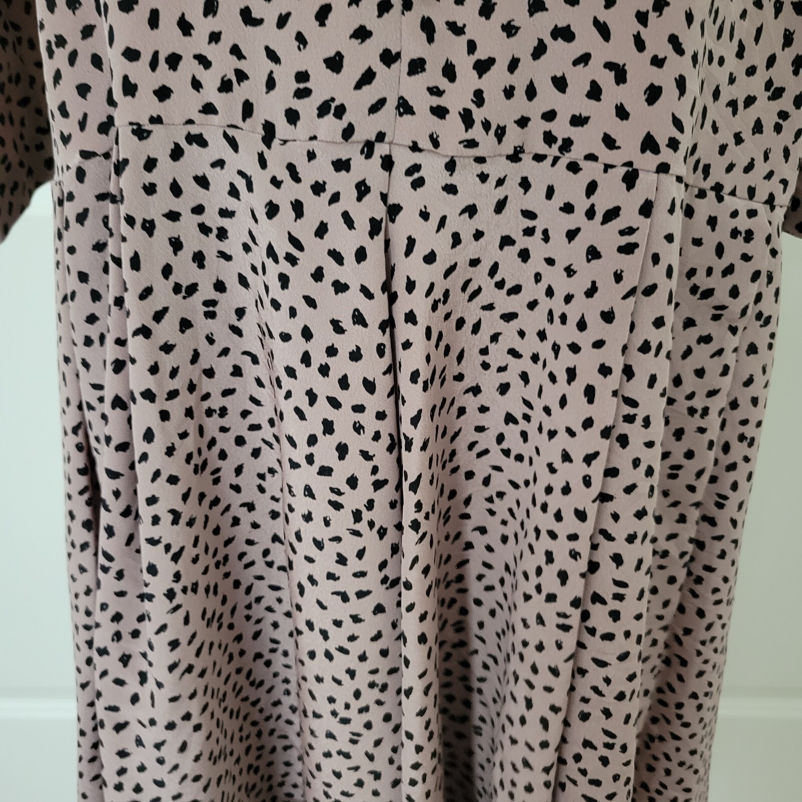 Vintage Jordan Ari Dress Leopard Print Flowy Long Sleeve Brown Pleated Size M