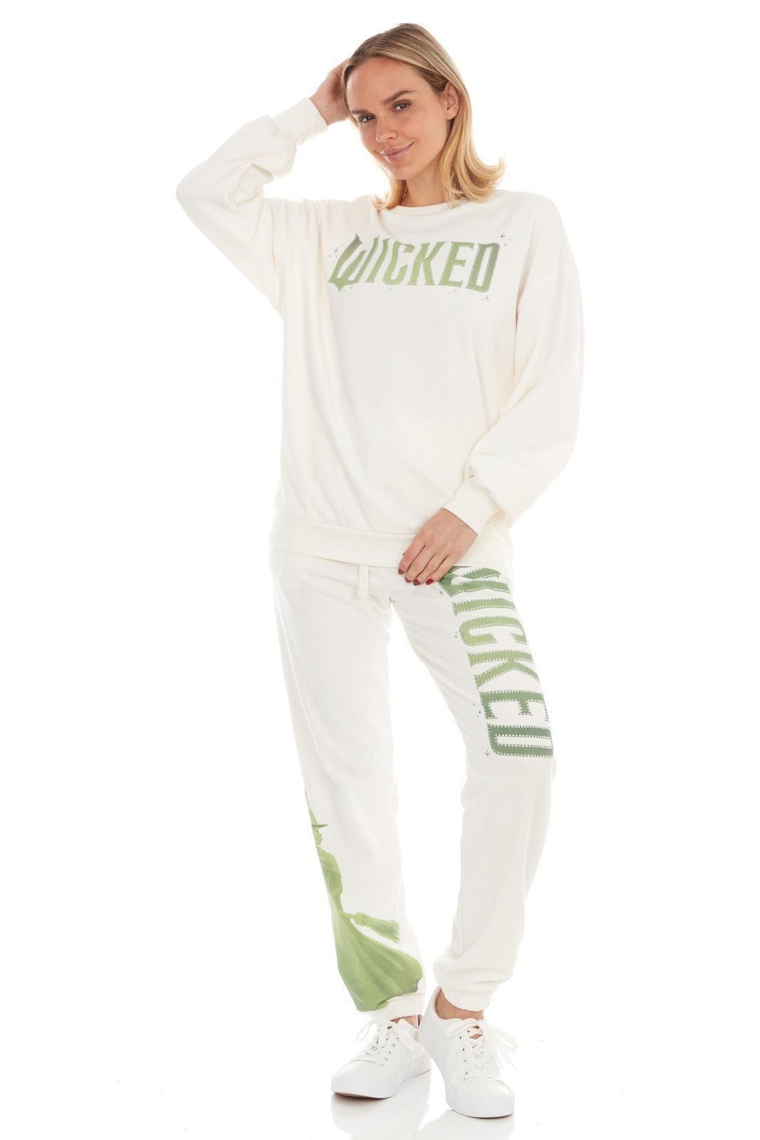 Wicked Women’s, Ladies & Juniors Off-white 2-piece Crewneck & Jogger Set