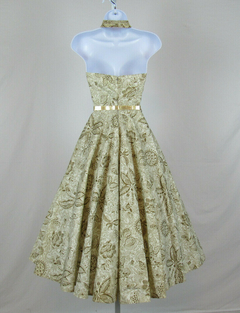 VTG 1950s 60s ADELE CALIFORNIA PAPER DRESS FLORAL PAISLEY DESIGNS GOLDEN BELT
