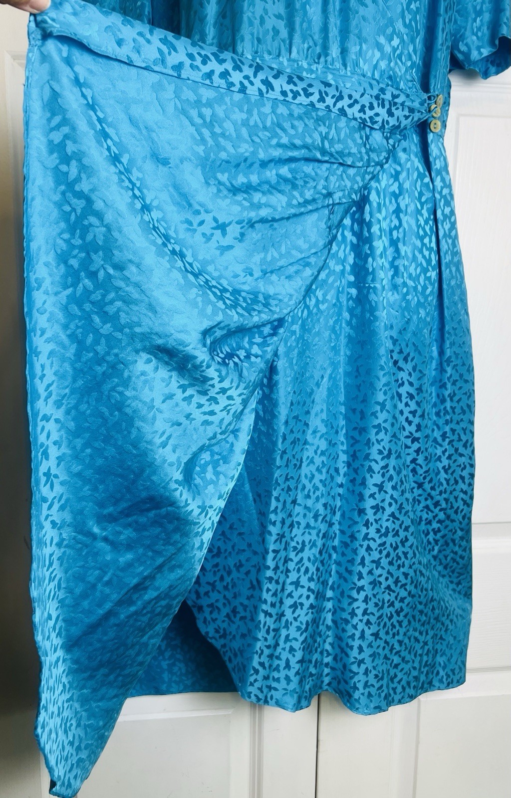 Vintage 100% SILK Jonathan Martin Wrap Dress 80s Peplum Sz 12 PRETTY Blue