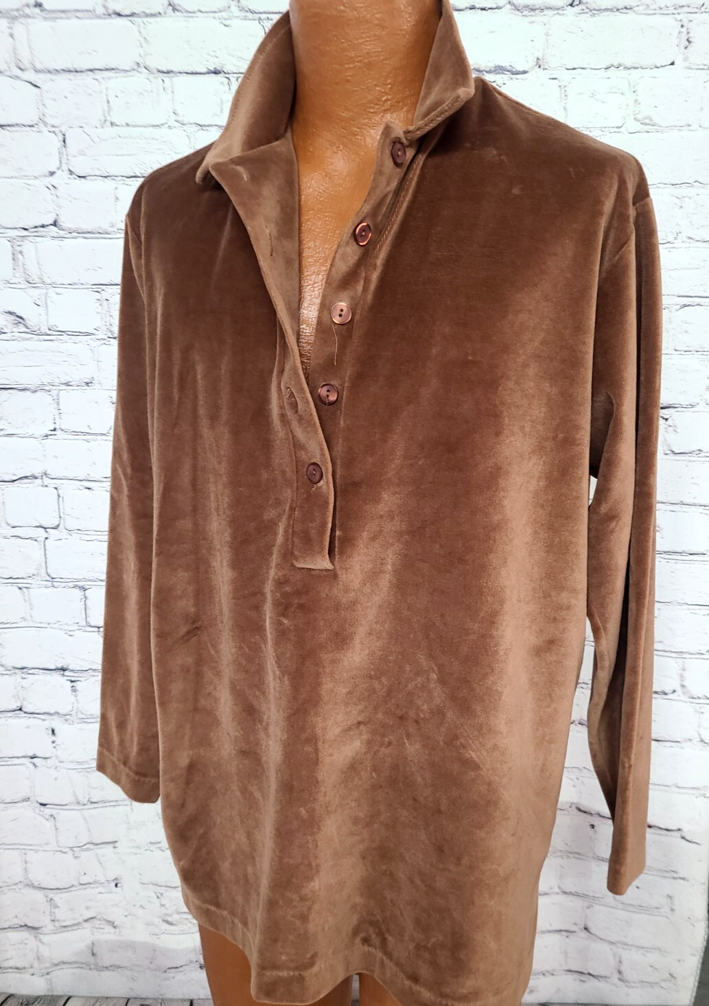 1970s Vtg Gertrude Davenport Women’s Shirt Collar Velour Long Sleeve Extra Large