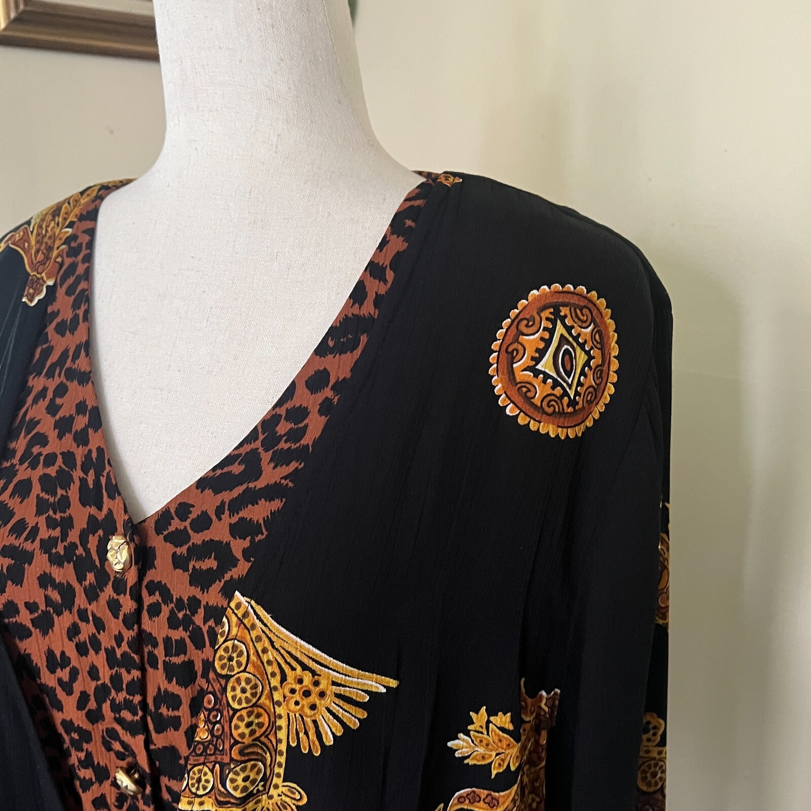 Vintage Ms Interpret New York Top and Skirt Set sz L Black Animal Print