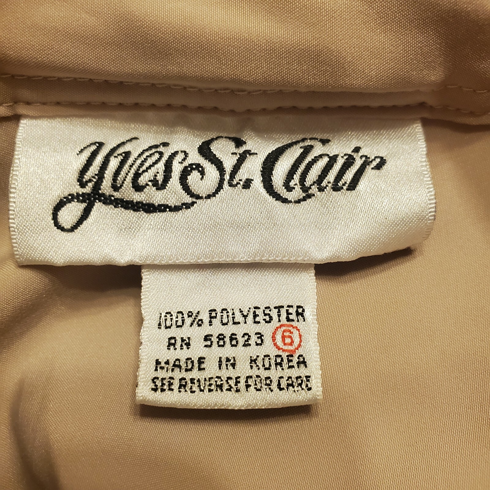 VTG Yves St. Clair Tan Pin-Tuck button front Short Sleeve Blouse Shirt Size 6