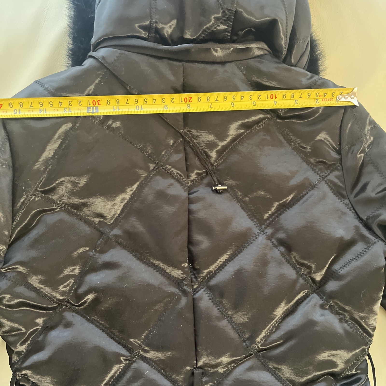 Y2k 2000s 00s Bebe Black Puffer Fur Hood Down Filled Satin Jacket Small/Medium