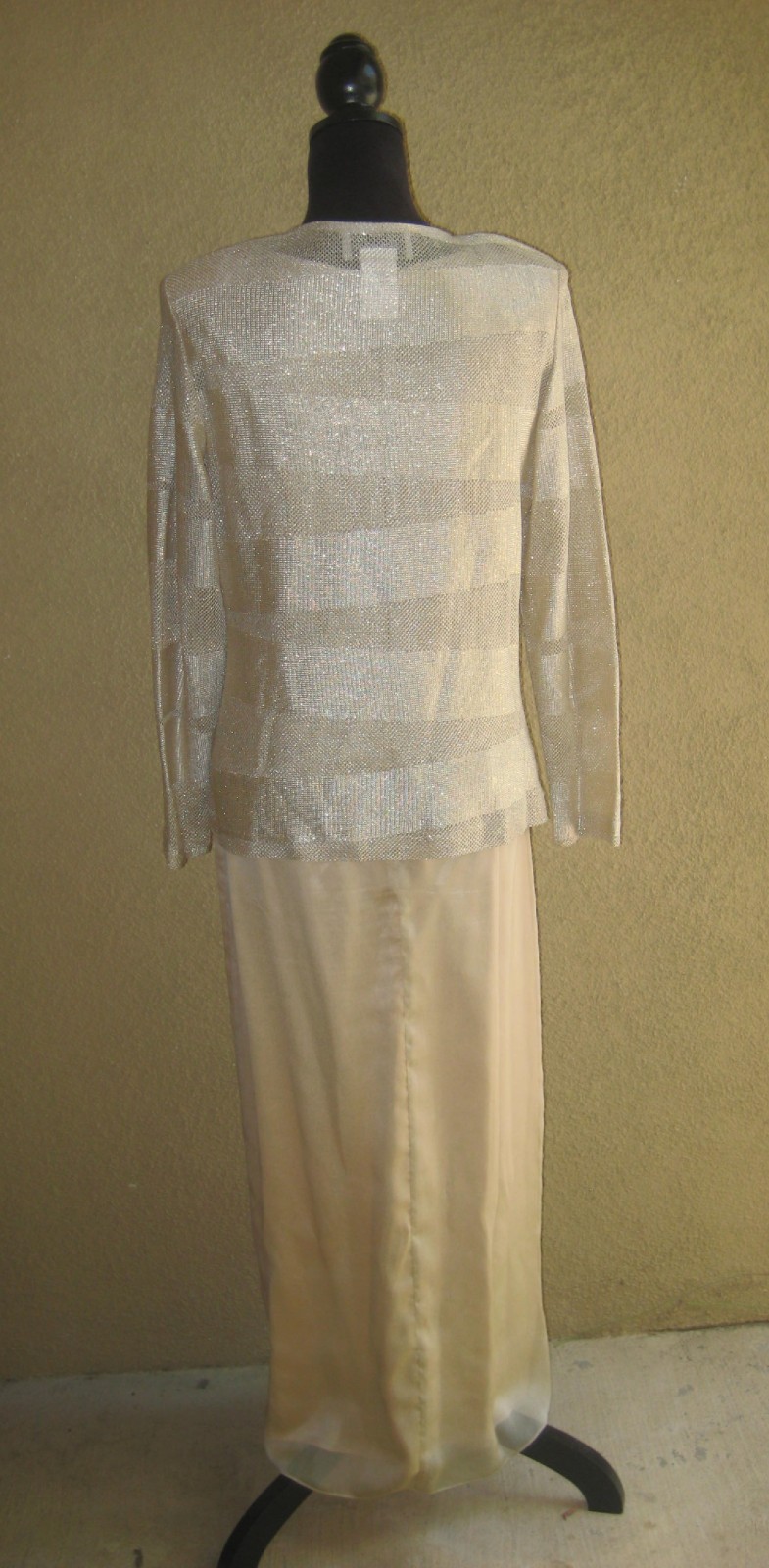 Vintage Michaelangelo gold thread metallic 2 pc cardigan sleeveless long gown 12