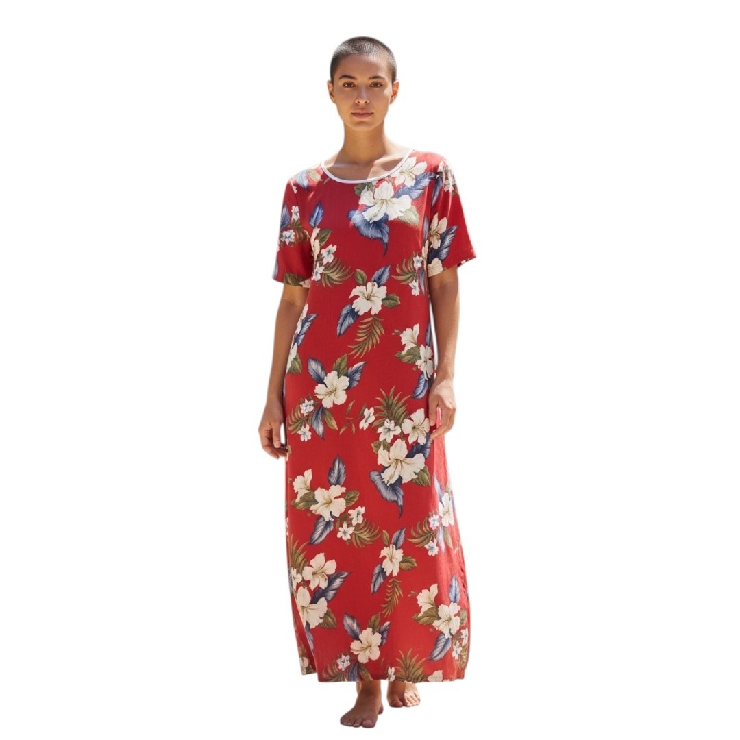 Iolani Hawaii Vintage 80s Red Multicolor Floral Print Maxi Women’s Dress Small