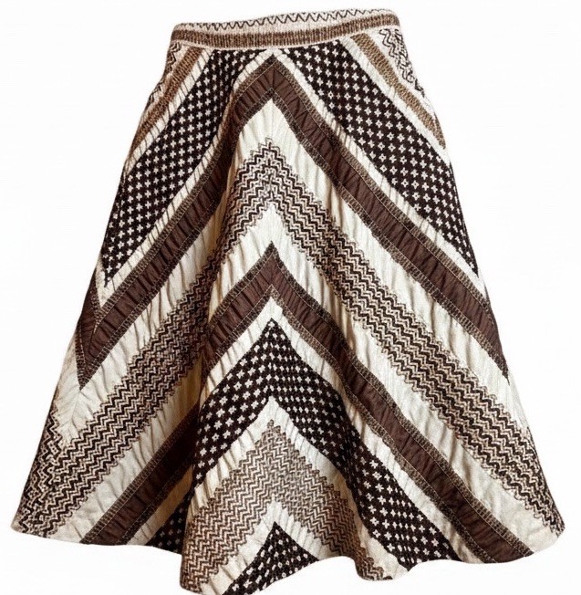 Vintage Gerd Inez Textured Embroidered Midi Skirt EU 38 Boho Artisan