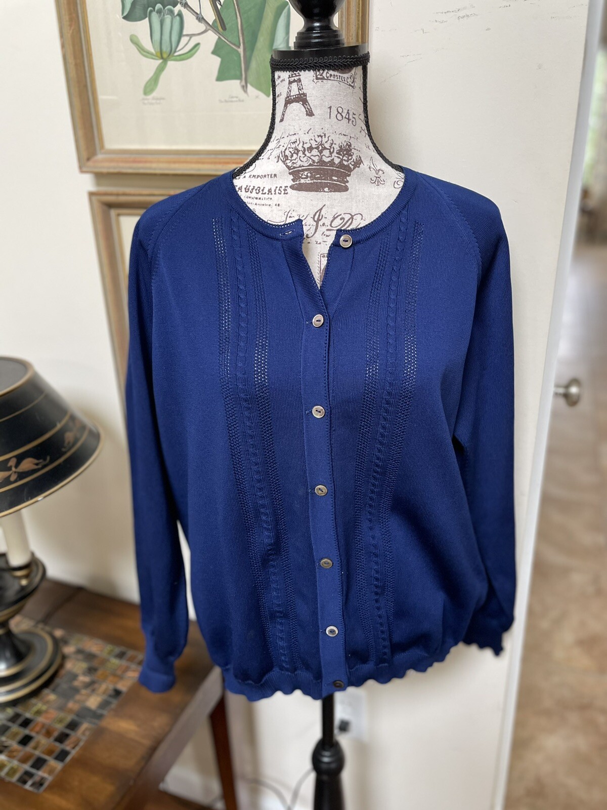 Silan Trevira 2000 Italy 1960s Retro Blue Cardigan Sweater ~ Pristine ~ L XL
