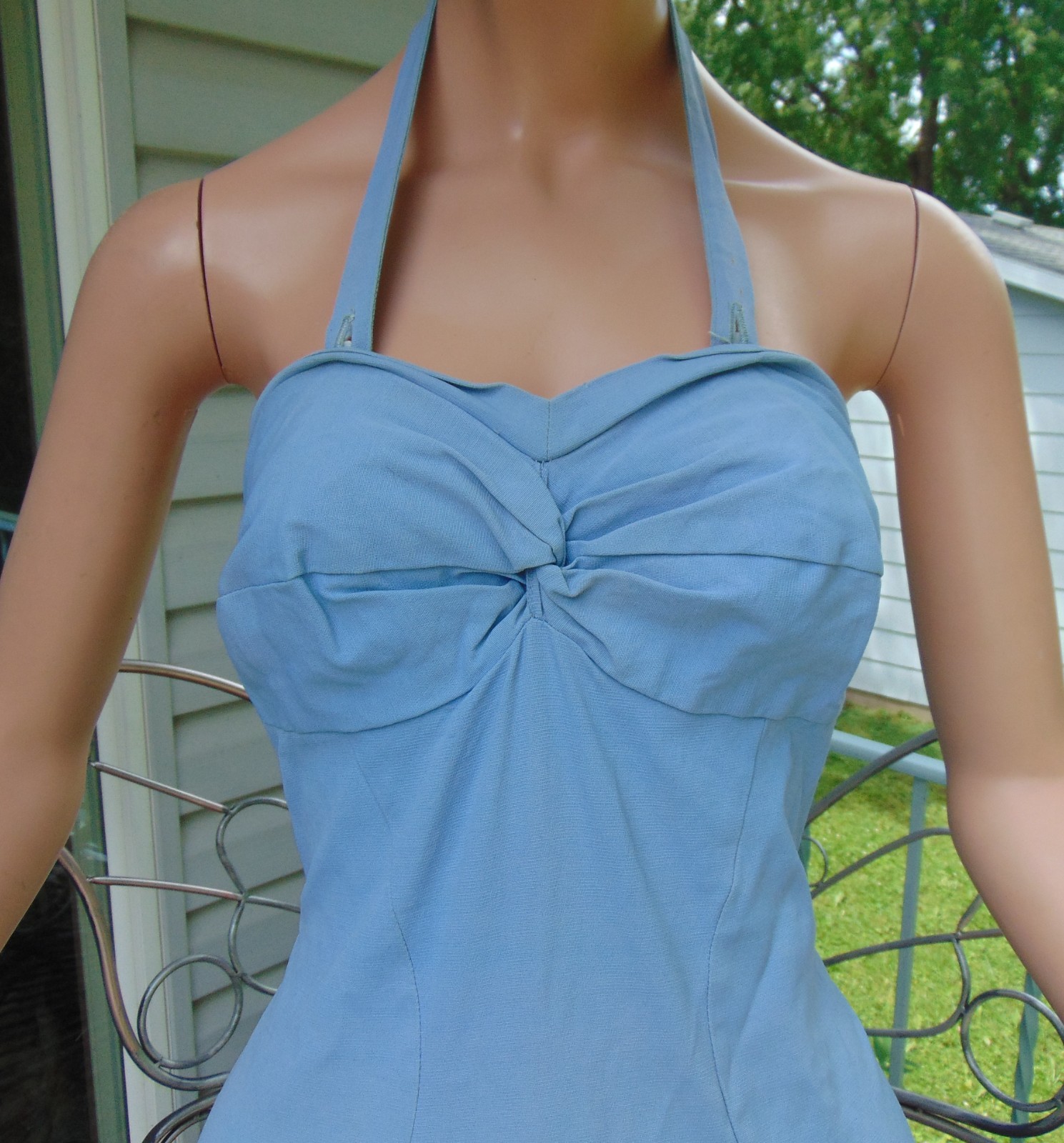 VTG 1940s Styled by Nanina Baby Blue Ruched Halter Bathing Suit sz 38