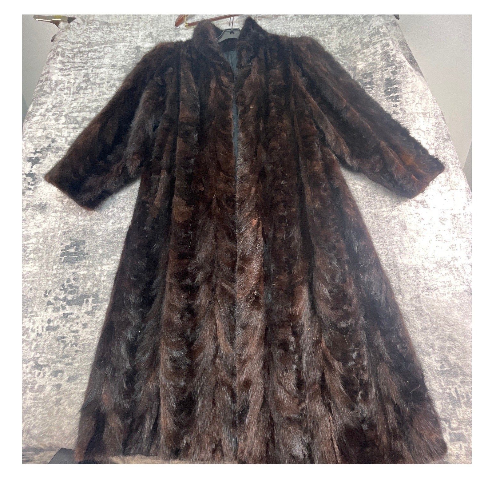 Vtg Home Made Womens L Full Length Mink Fur Coat Brown Glam Mob Wife Luxury