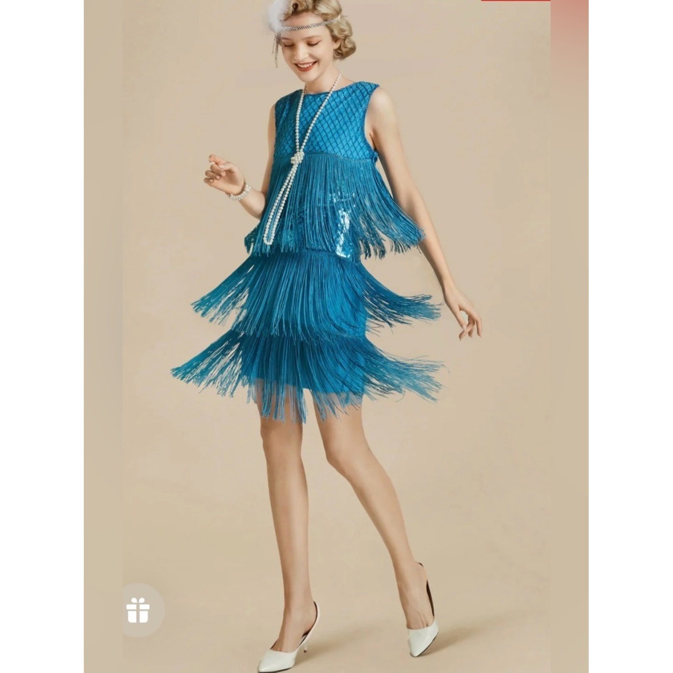 Babeyond Light Blue Tiered Tassel Vintage Gatsby Dress Size Medium