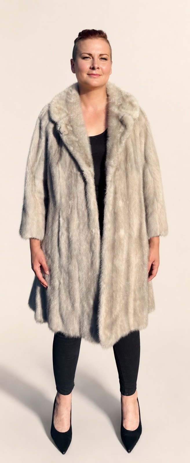 Richard Pels Cerulean Silver Blue Mink Fur Coat Pale Gray Satin Lining Soft M