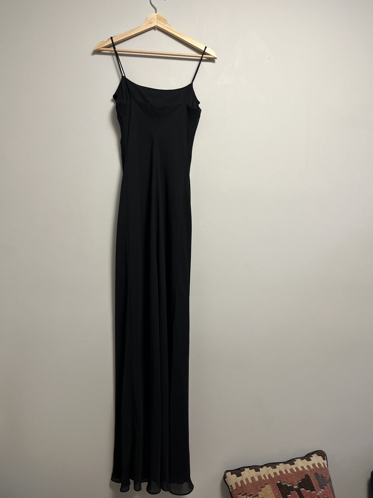 Vintage Onyx Nite Spaghetti strap, Column Black gown. Chiffon Prom Sz6 90s Y2K