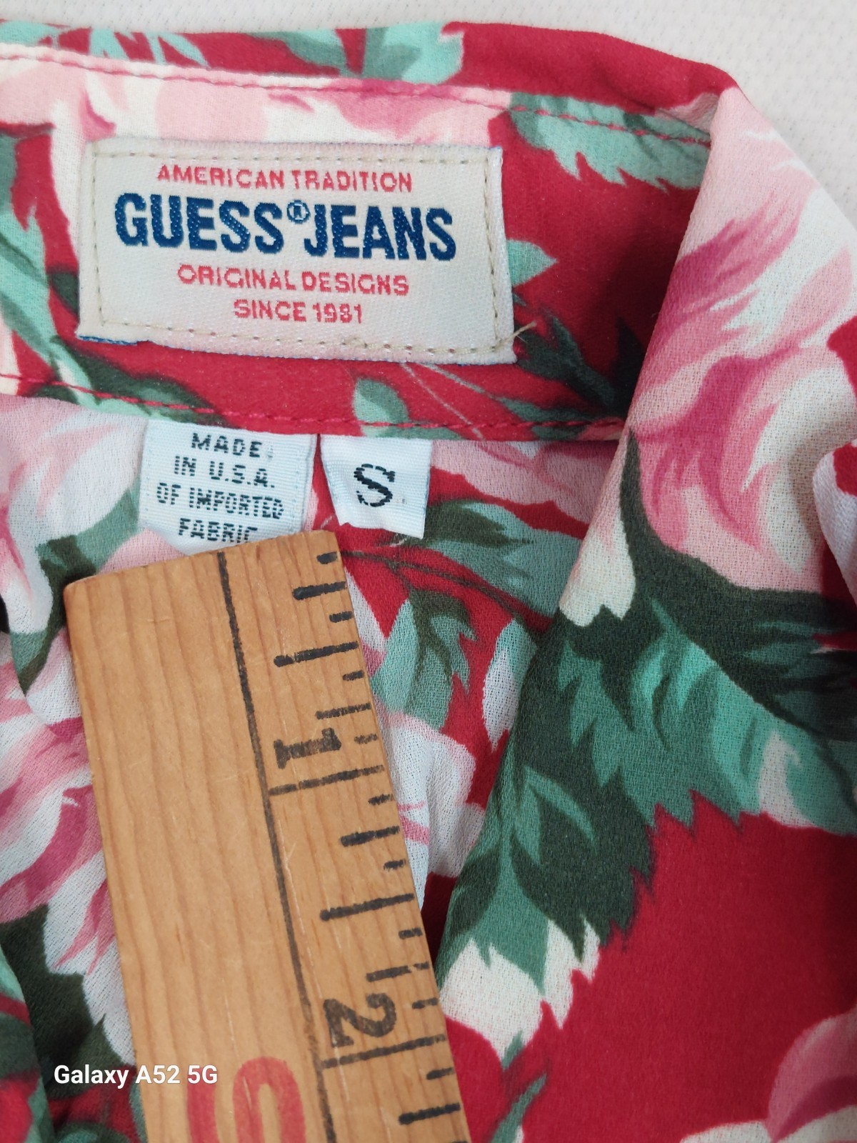 Vintage GUESS Jeans Floral Blouse USA S Red Pink Roses Button Up 90s Cottagecore