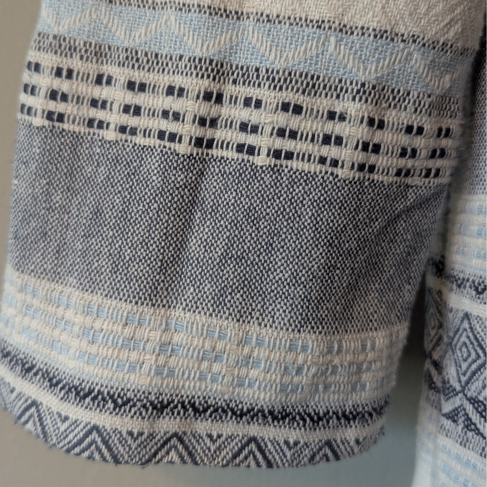 M Y2K Vtg Women Western Aztec Blanket Jacket Yellowstone Denim Blue White Denver
