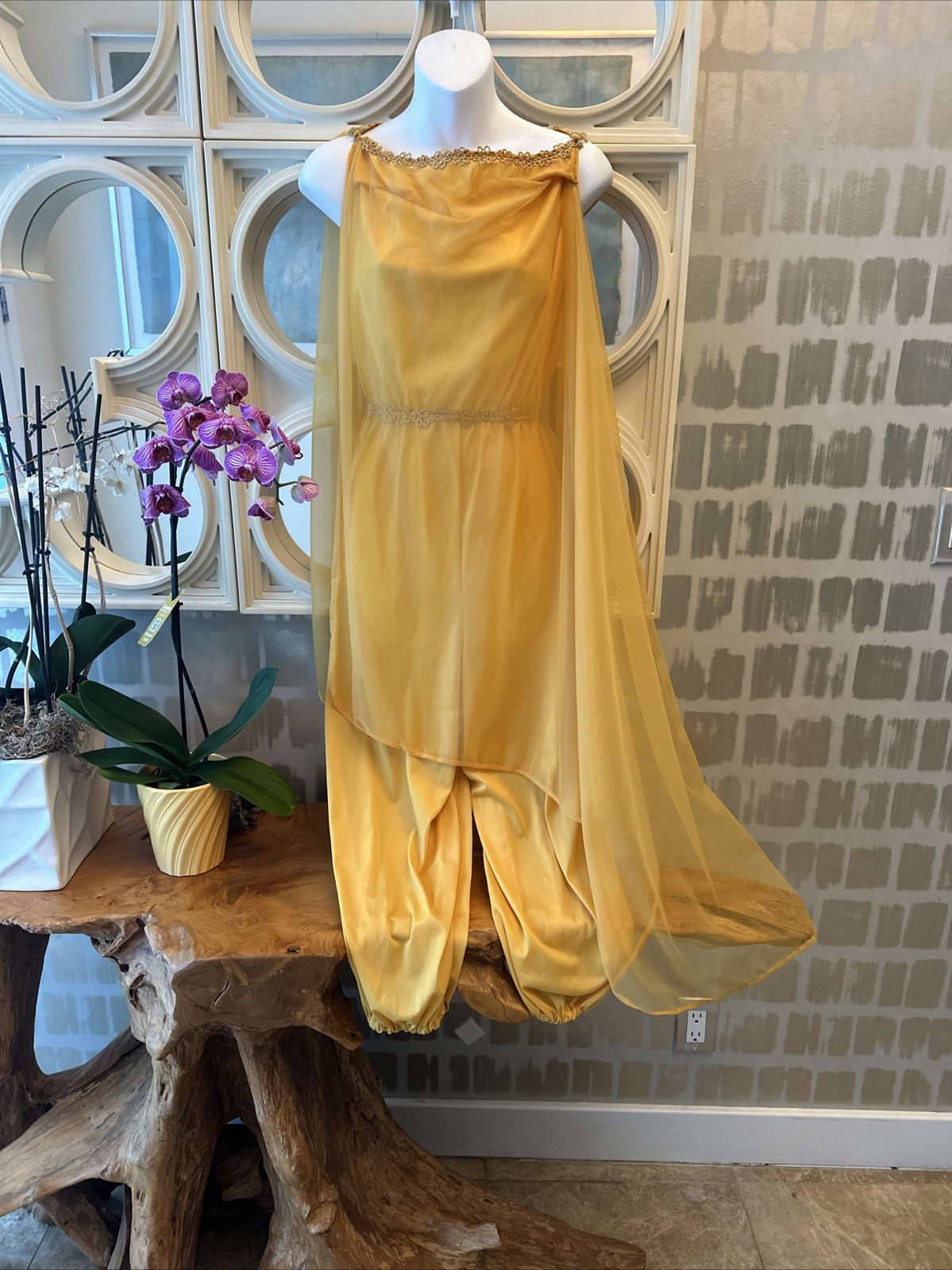 Glydons Hollywood 50s Apricot One Piece Harem Pants & Overlay Lounging Outfit M