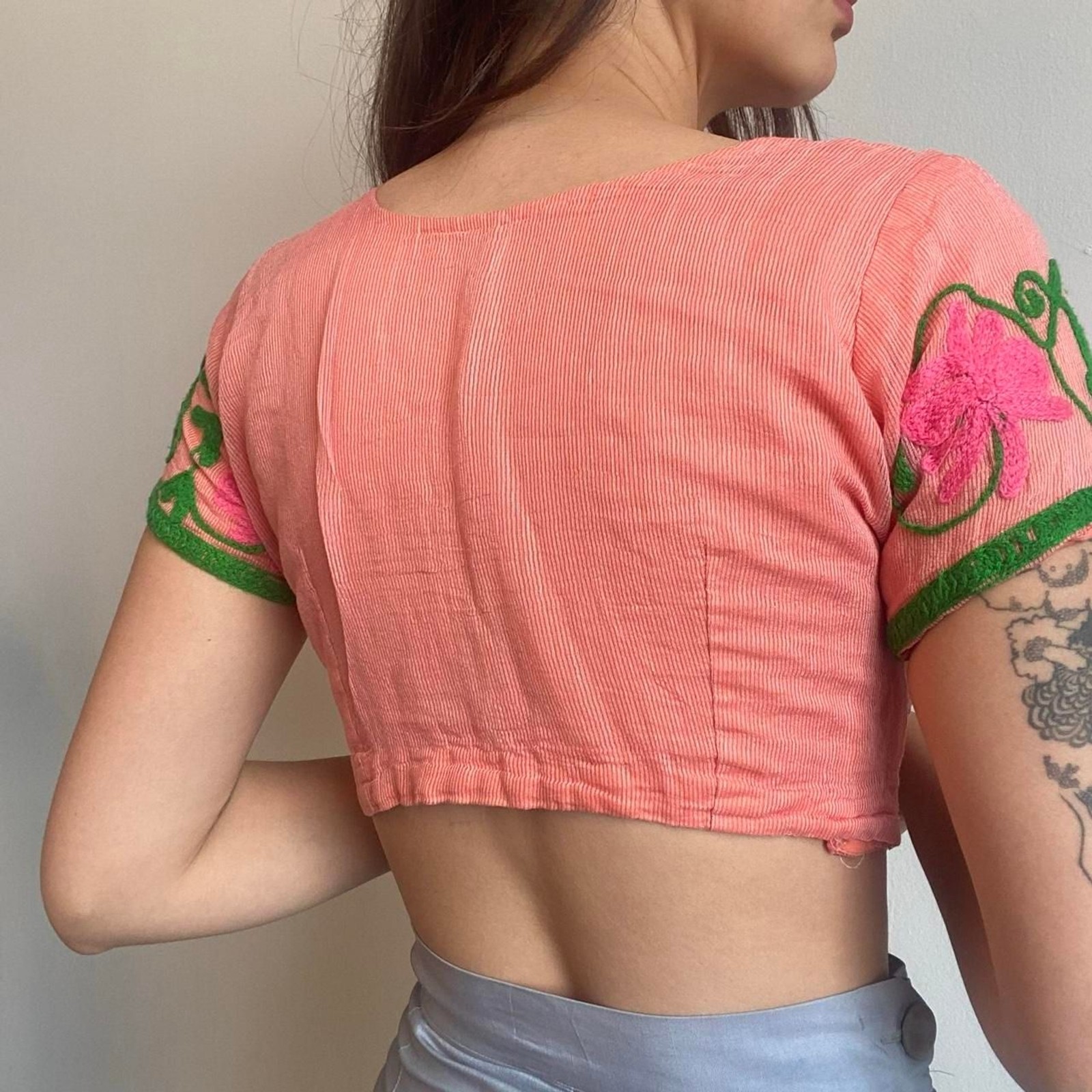 vintage cotton salmon pink bodice blouse