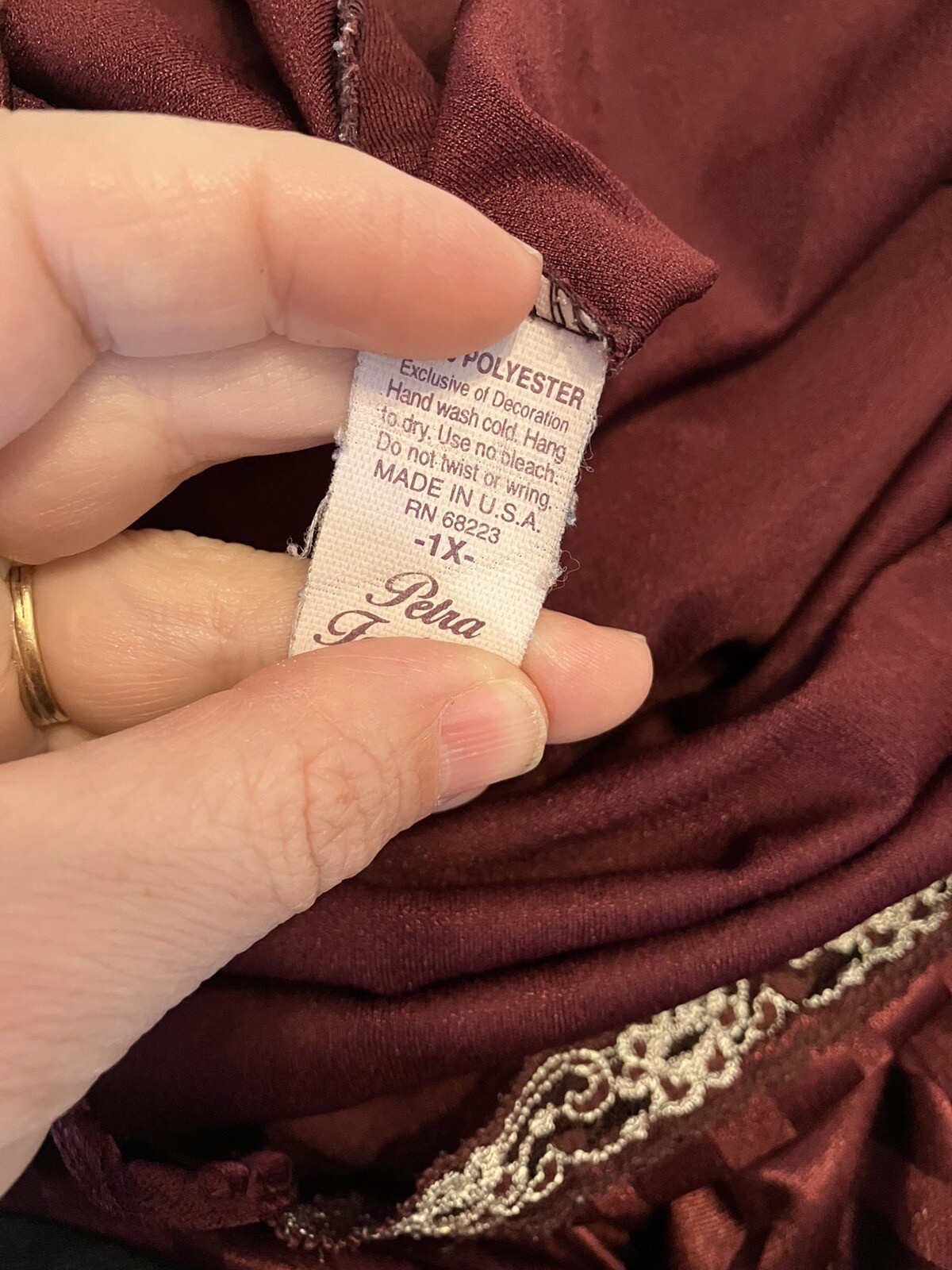 Vintage Petra Fashions Womens Nightgown Lingerie Burgundy 1X 90’s Slip Dress