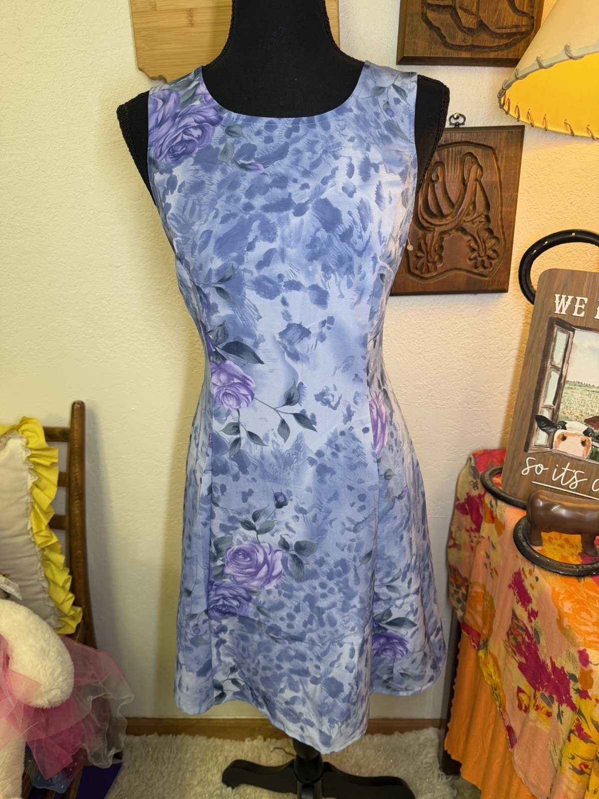 Vintage DBY Floral 90s Y2K Slip Dress 9/10 Blue Tie Back Whimsigoth Fairy Grunge
