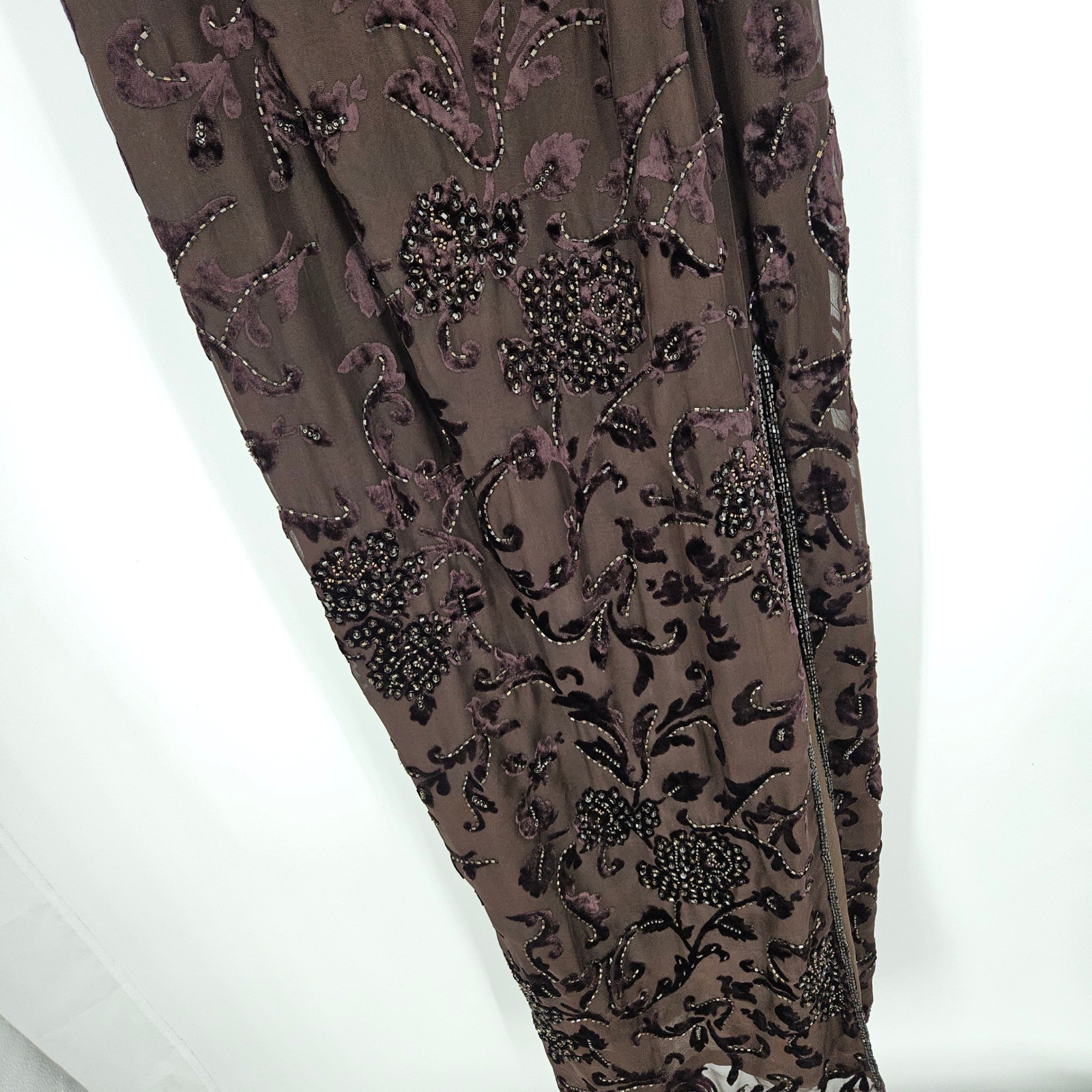 Vintage y2k Velvet Burnout Beaded Maxi Dress Floral Mesh Whimsigoth Goth 90s M