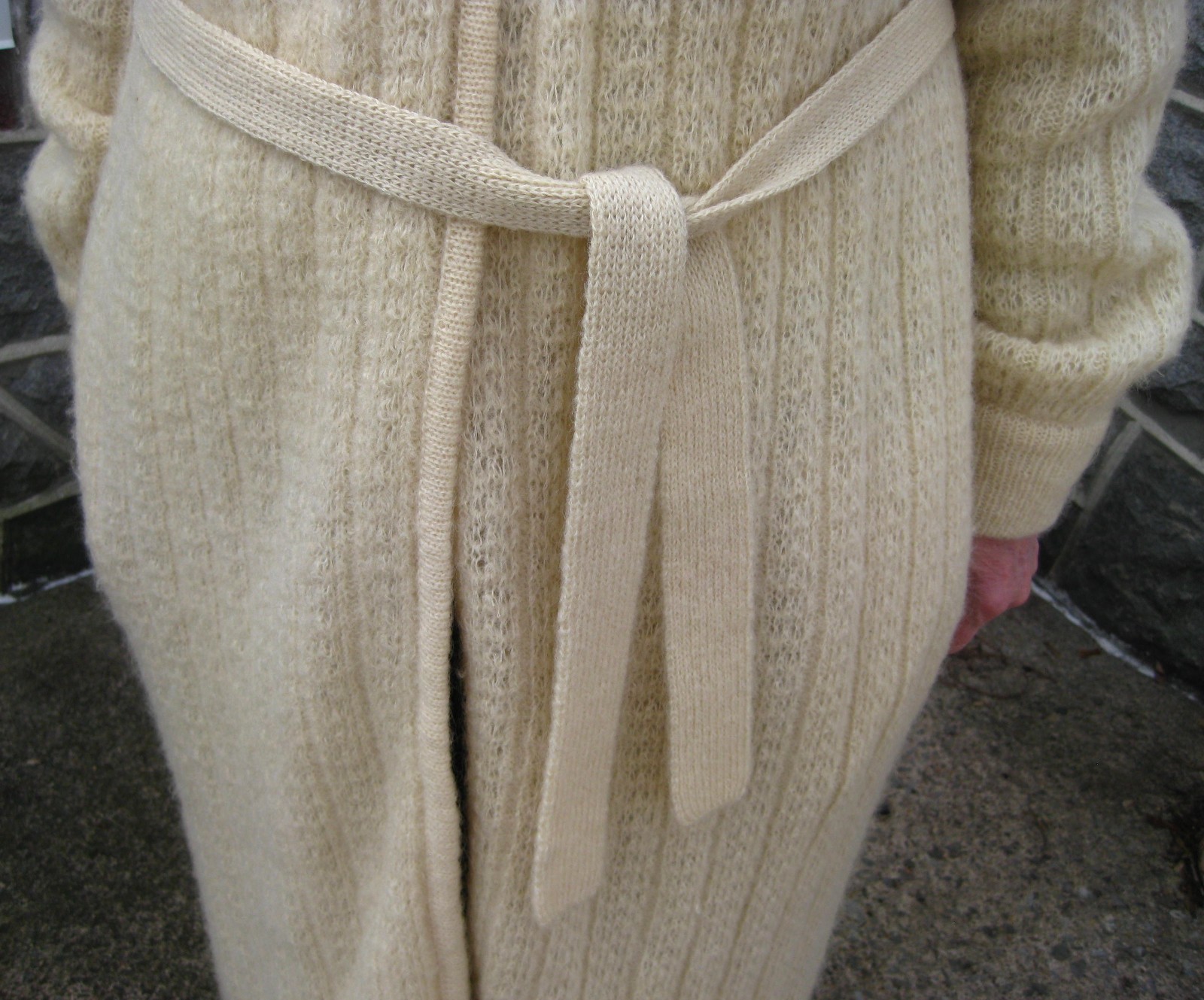 I.B. Diffusion Mohair Wool Long Ivory Cream Sweater Coat Size L Vintage 80s