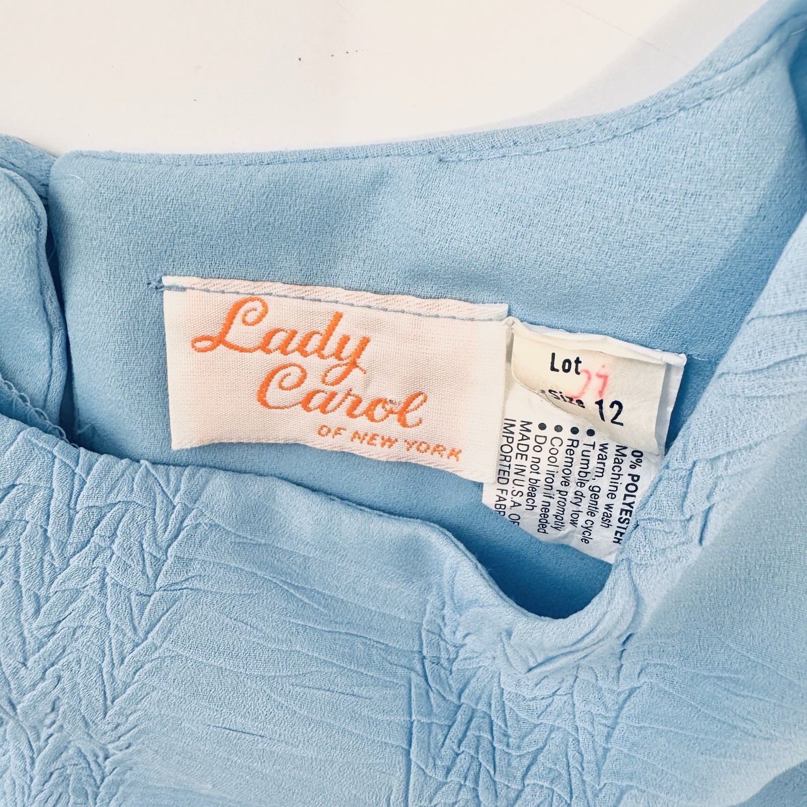 Vintage 70s Lady Carol 12 Blue Lightweight Sheer Blouson Midi Dress 3/4 Sleeve