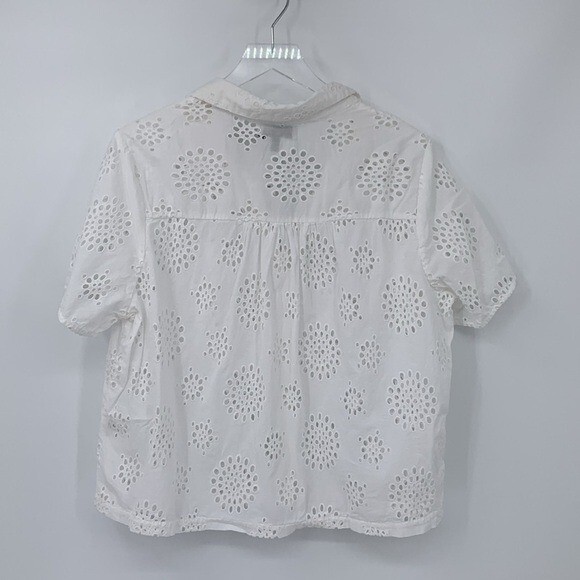 Michael Stars Yvette Eyelet shirt blouse button white cotton boxy floral new XL