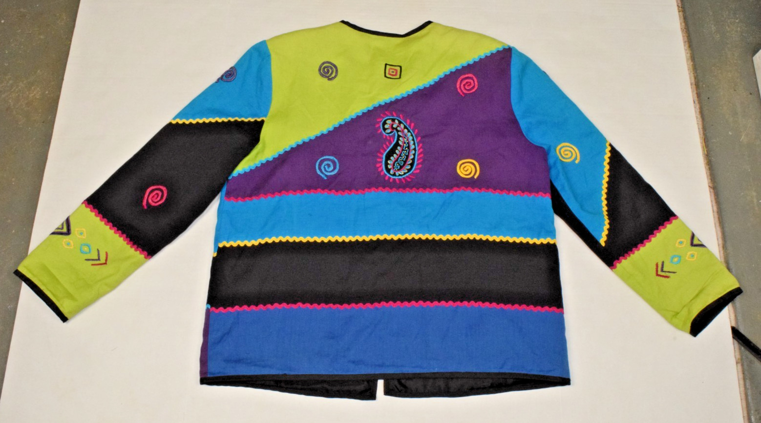 Vintage Jacket Allure L 90s Textured Colorful Paisley Swirls Cotton Rayon Flax