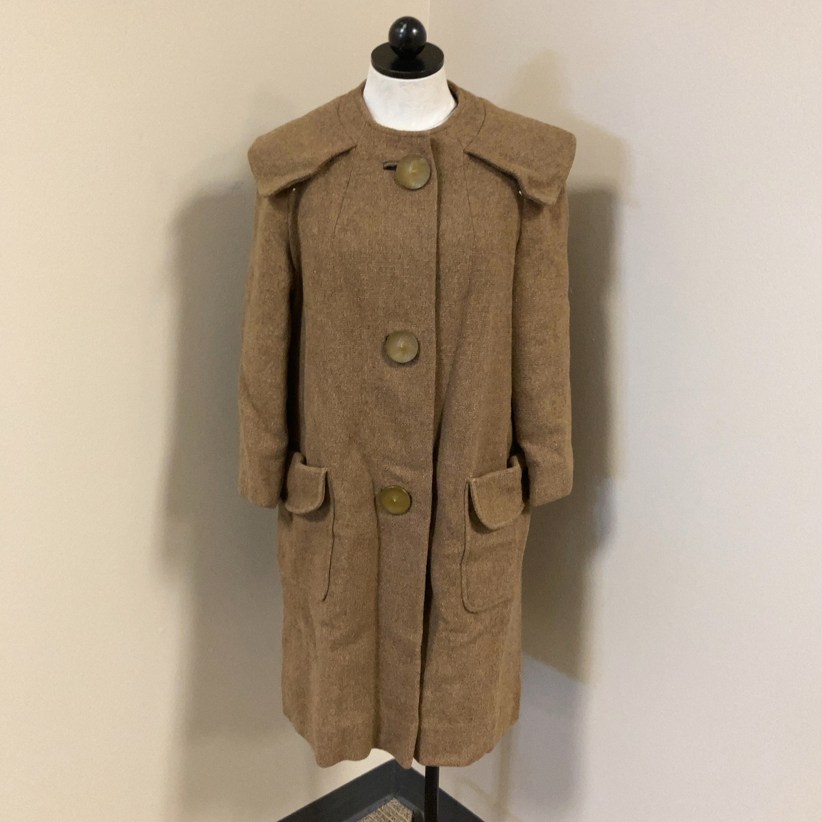 VTG Sears Fashion Brown Tweed Lined Mid-Length Overcoat Women’s