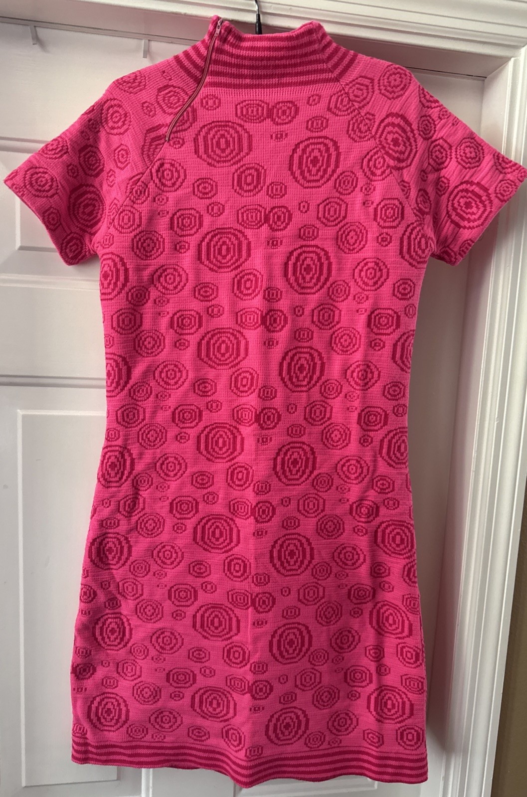 Vintage 70’s Lampl Orlon Acrylic Tunic Mini Hot Pink Sweater Dress S/M