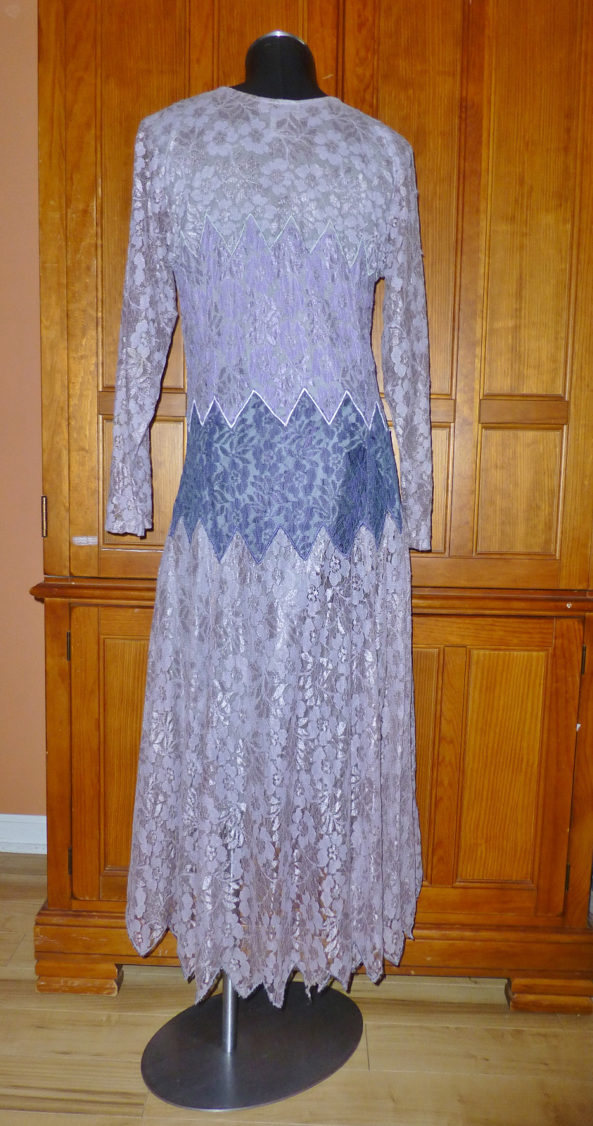 Vtg 80s India Papillon Sheer Scalloped LACE Boho Hippie Festival midi DRESS M L