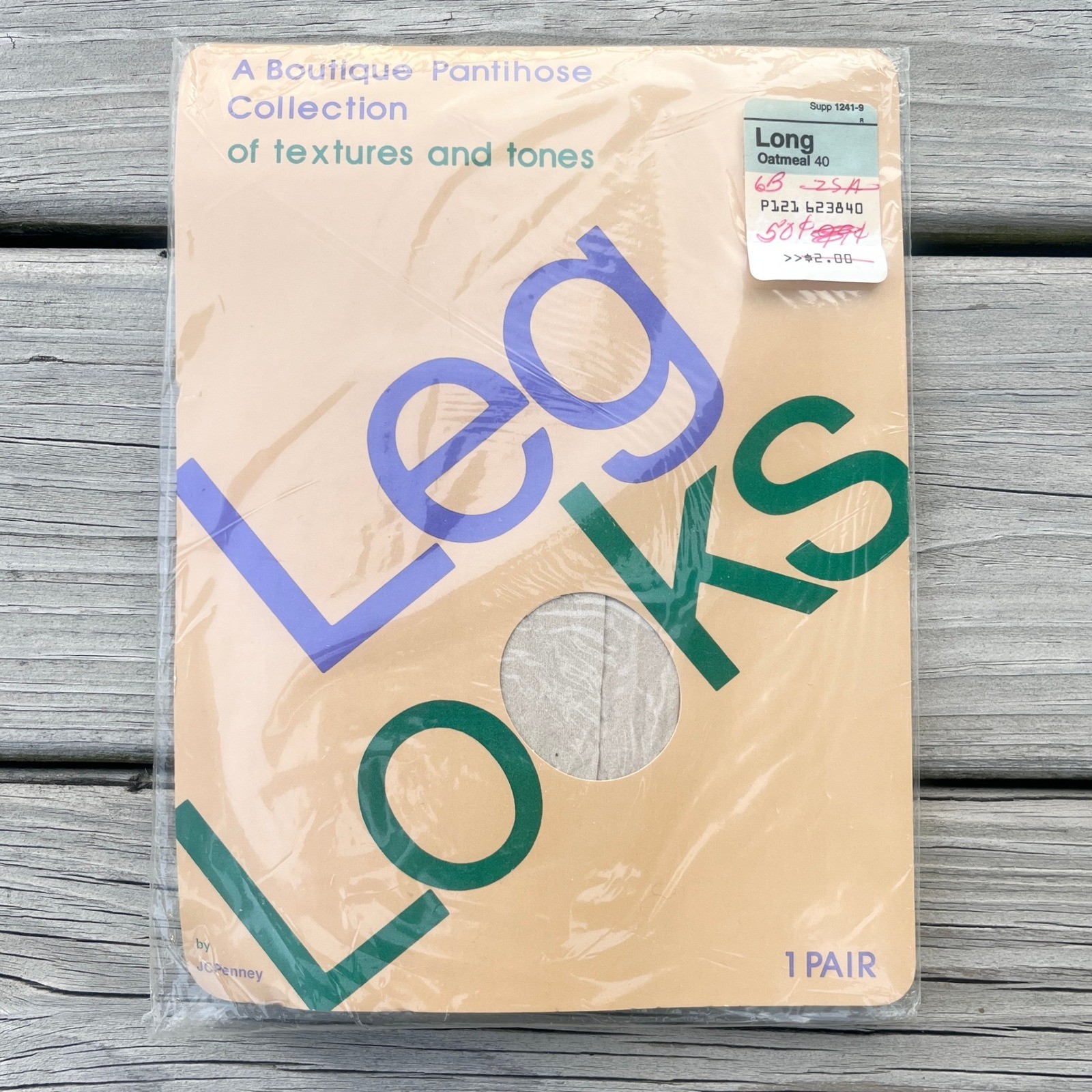 VTG JCPenney Leg Looks Pantihose Oatmeal Beige Textured Nylon Long NOS