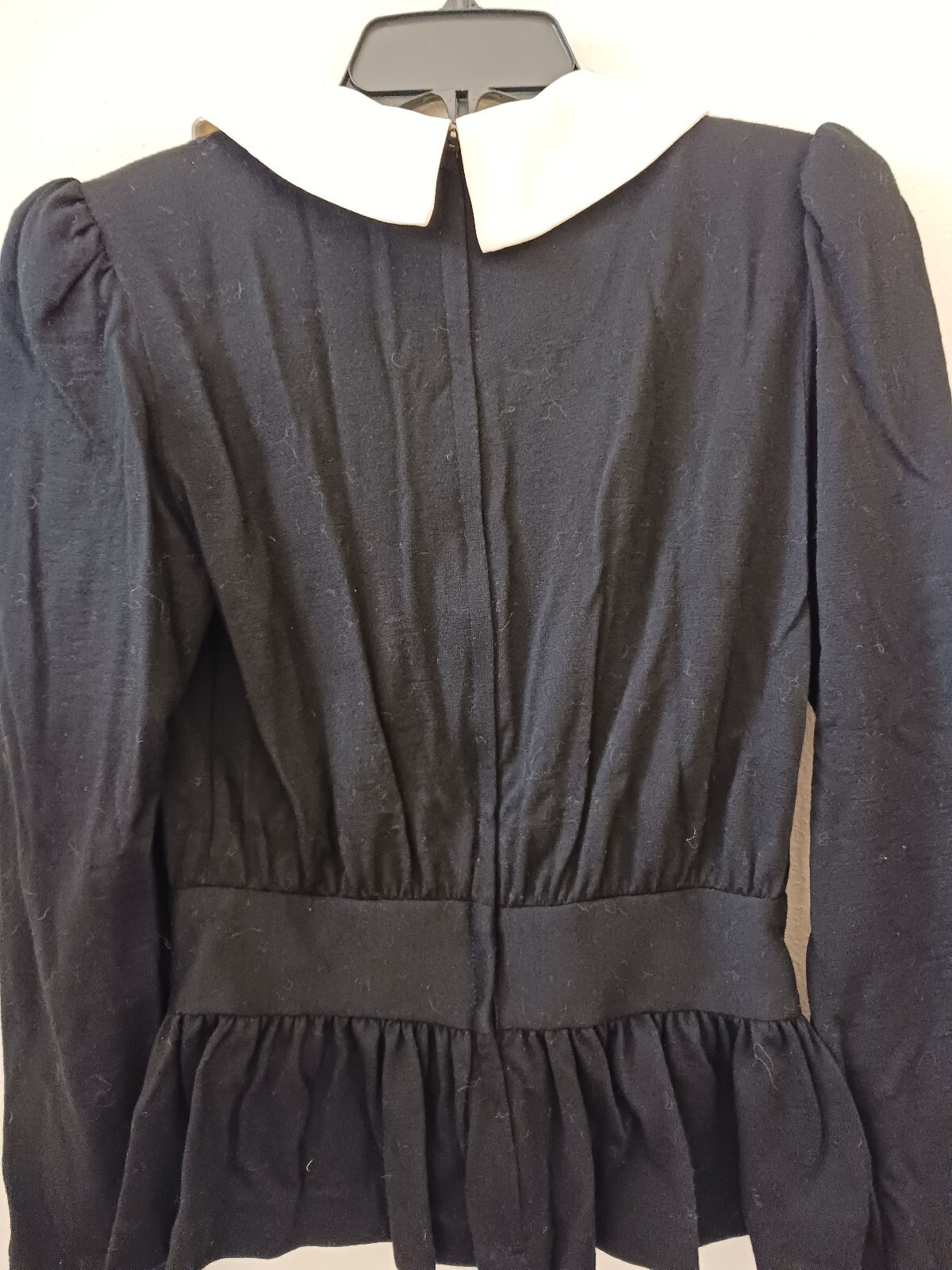 Vtg The Kollection 6 Black Wool Jersey 2 Pc Dress White Collar Wednesday Addams