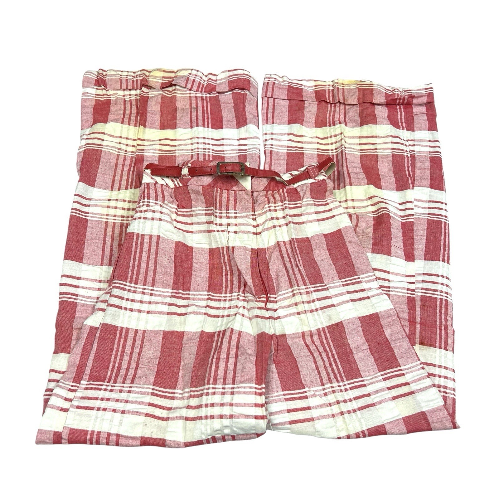 VINTAGE 60’s 70’s Tomboy Plaid Bell Bottom Pants Size 9 Red White Gingham USA