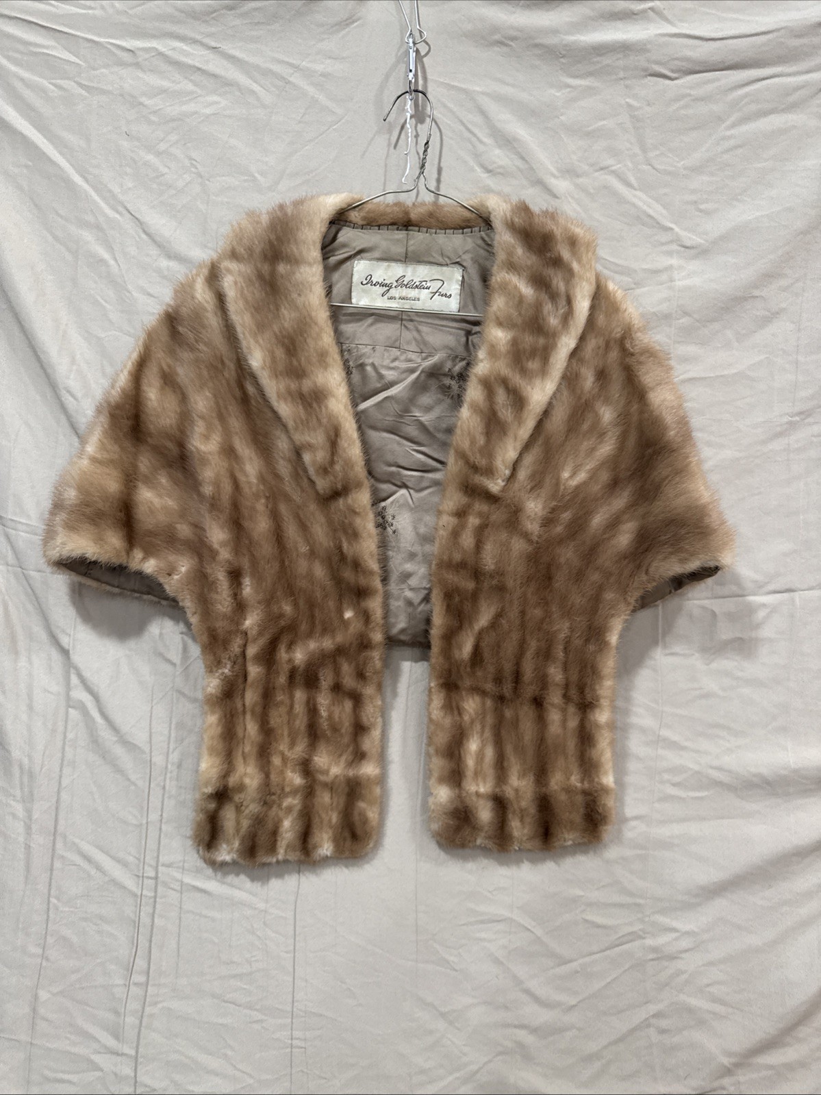 Irving Goldstein Furs Tan Mink Coat Shawl Jacket Rare Vintage Real Fur Rare