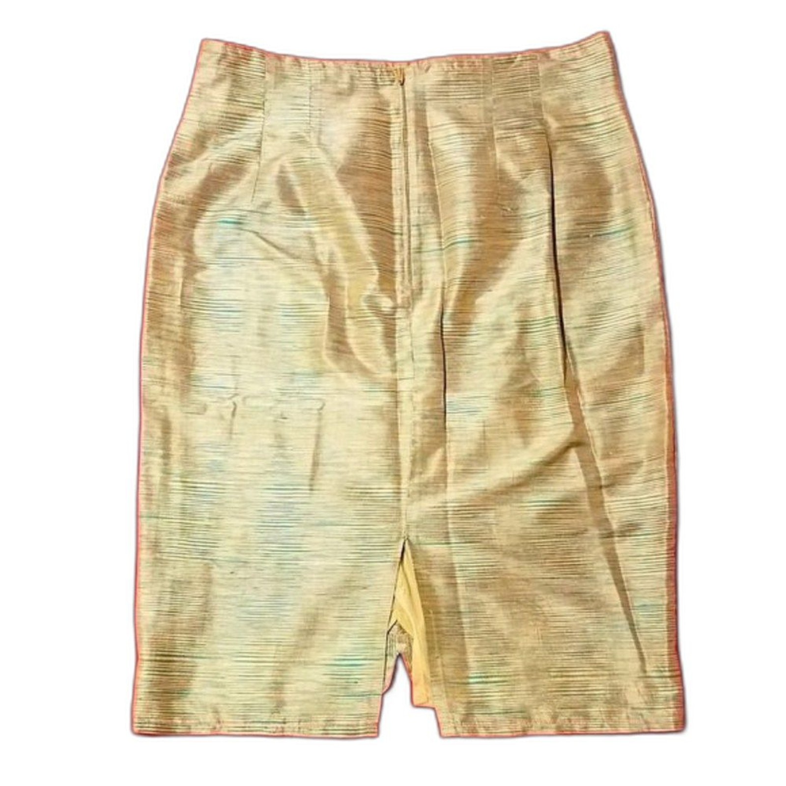 Vintage 70s 80s Gianna Flicchi Italy Raw Silk Pencil Skirt 48 US L Embroidered